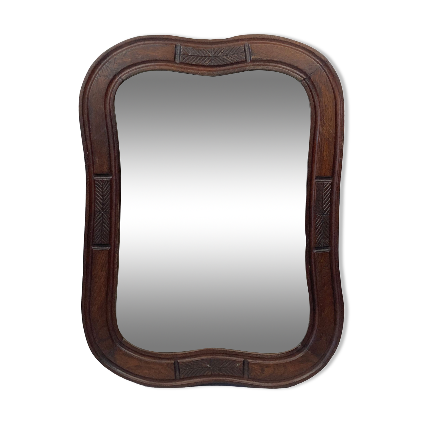 Hand carved wavy curvy vanity mirror, ca 1900