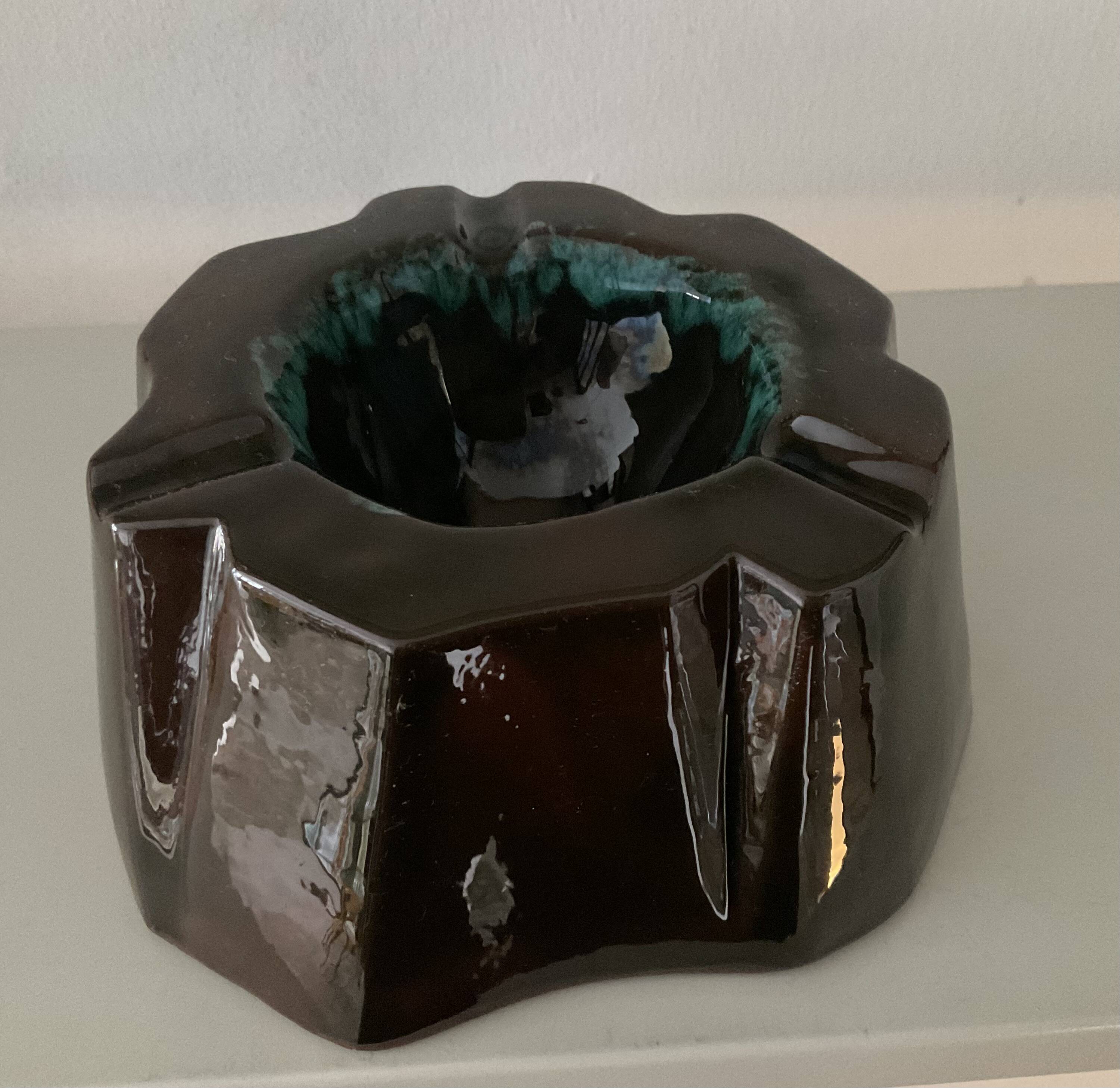 Vintage glazed terracotta ashtray