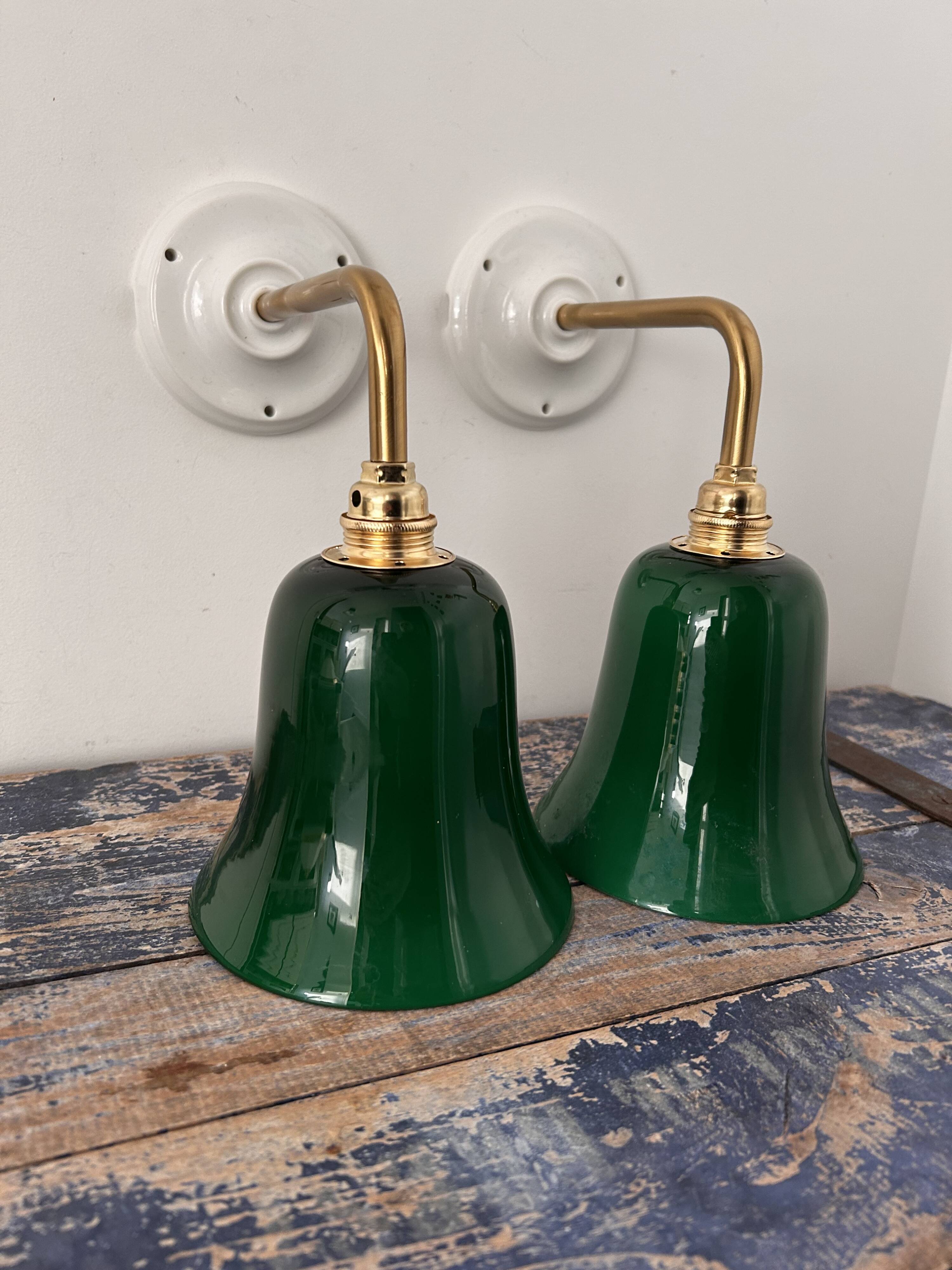 Pair of green opaline wall lights