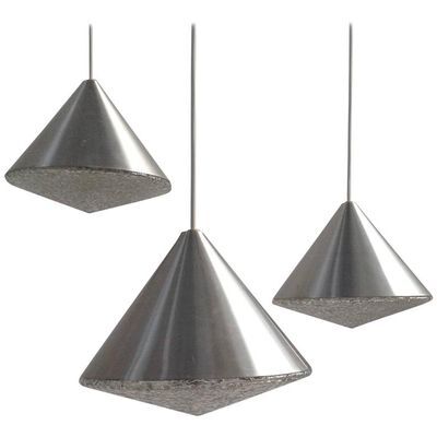 Set of 3 mid-century glass cone-shaped chandeliers, 1970s