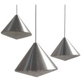 Set de 3 lustres mid-century en forme de cône en verre, 1970s