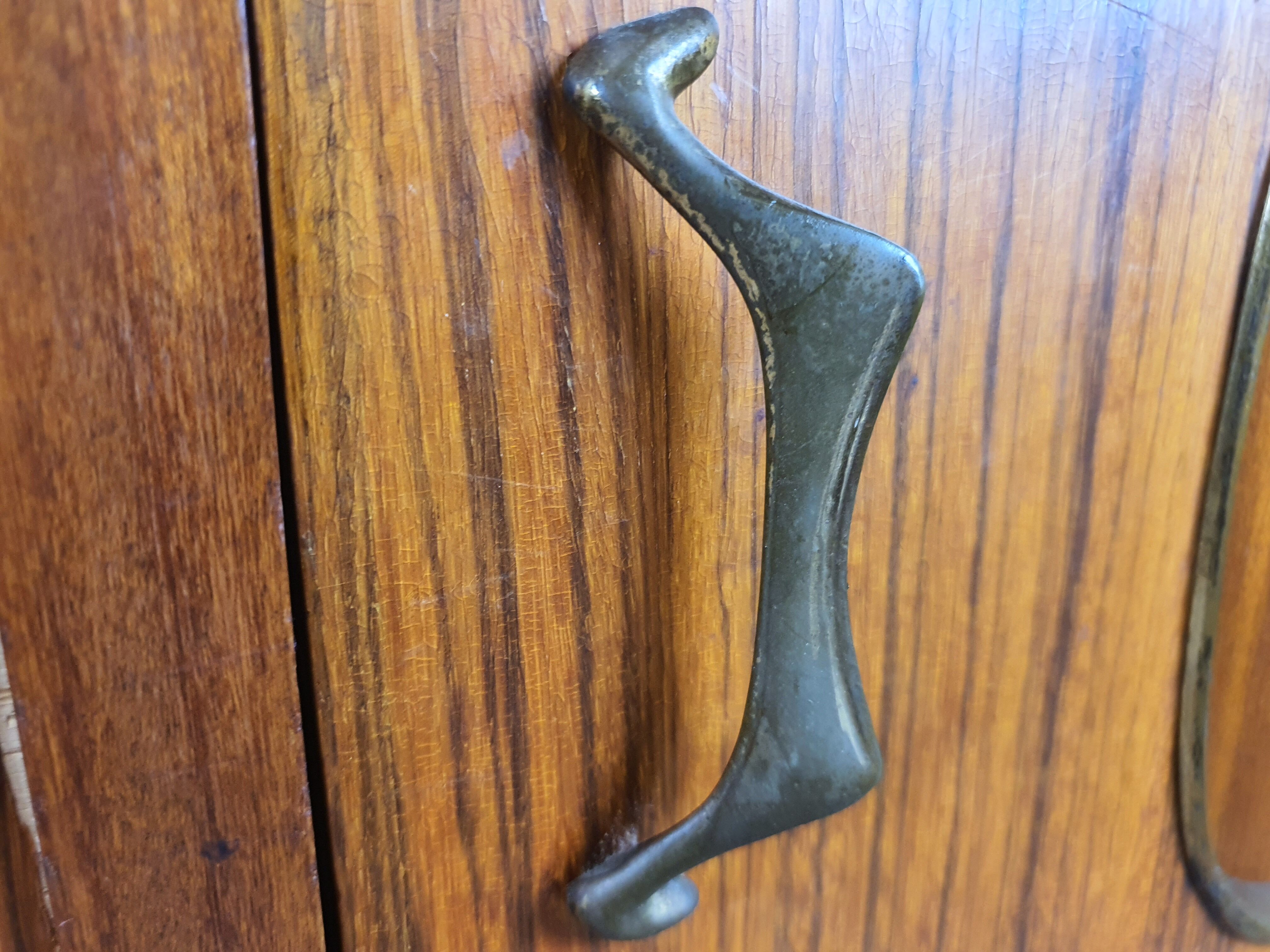 1960s sideboard with decorated doors in wood and brass