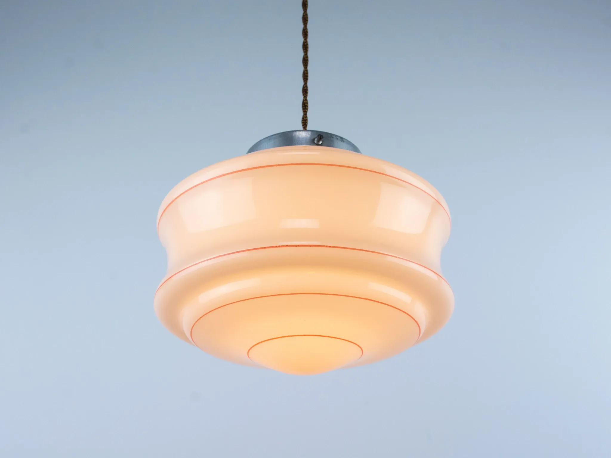 Vintage Art Deco Hanging Lamp, 1960s Pink Ceiling Light