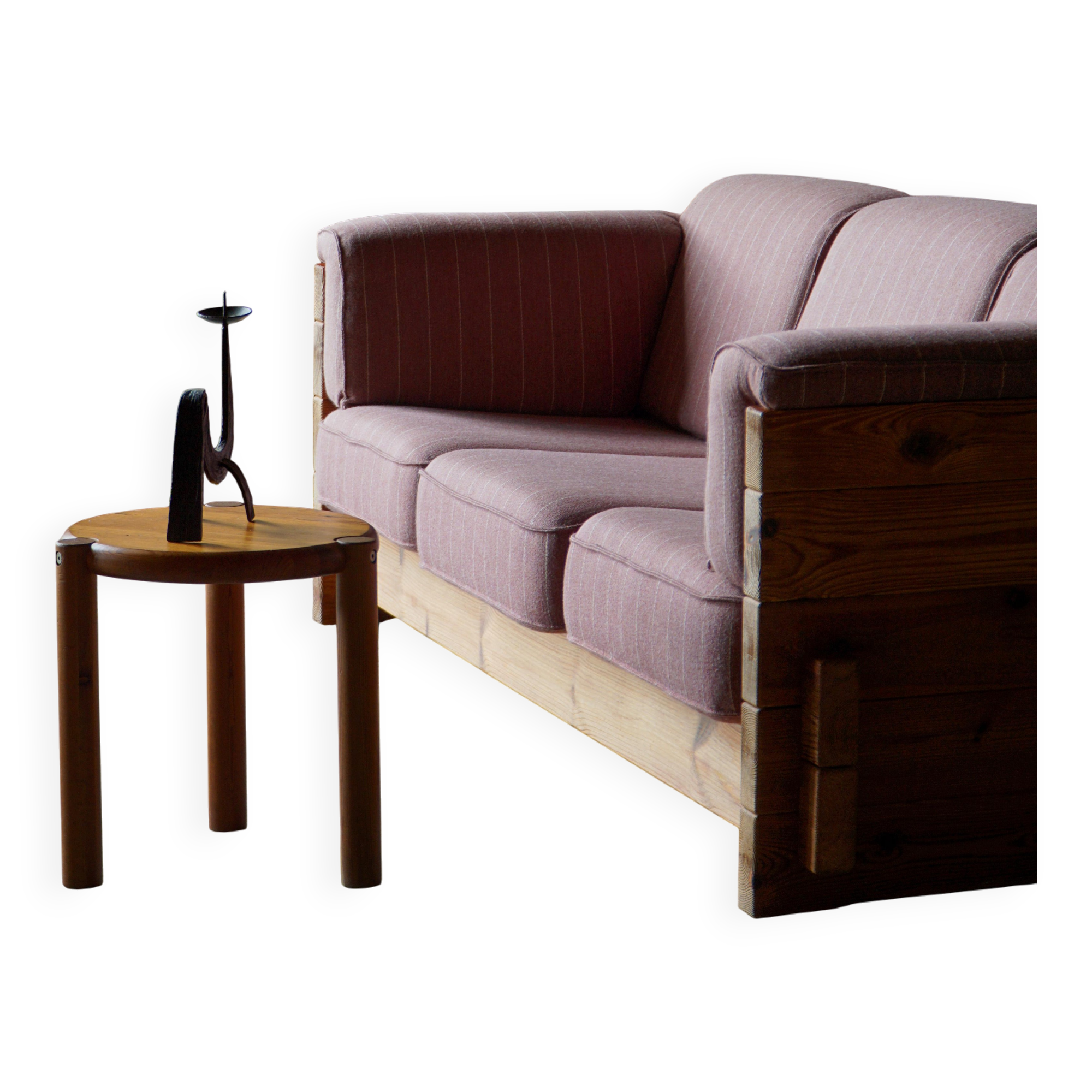 Modern Danish three-seater canapé in pomeranian pine and wool, by Christian IV, 1970s.