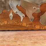 Wooden and stainless steel world map, folk art, 1974