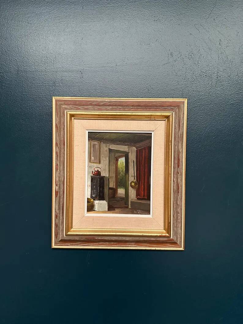 Original Swedish Oil on Canvas – 'Kitchen II' by Osvald Rasmussen – Signed – Vintage and Framed – 41 × 37 cm (16.1" × 14.6")