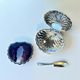 Scallop butter dish in stainless steel and blue glass - vintage 1970
