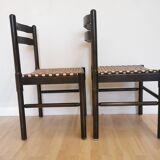 Set of 2 Vintage Wooden Dining Chairs: Brown & White Polka Dot Fabric 80s