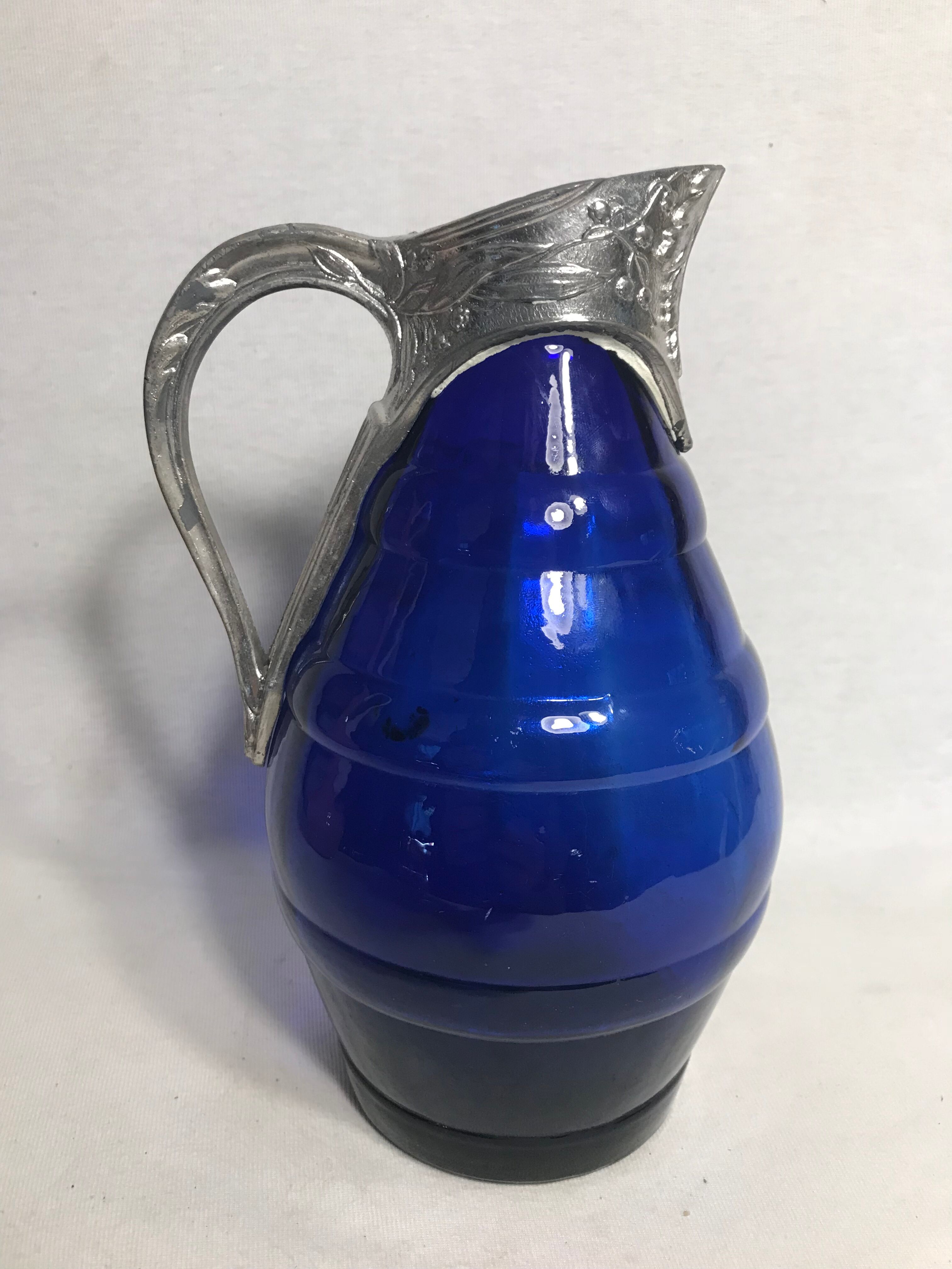 Former pitcher ewer molded glass blue