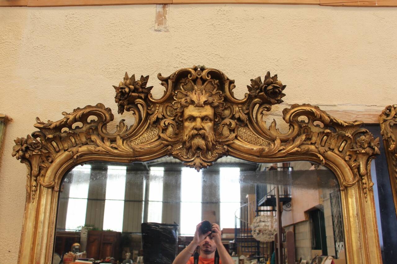 grand miroir doré Napoleon III au masque