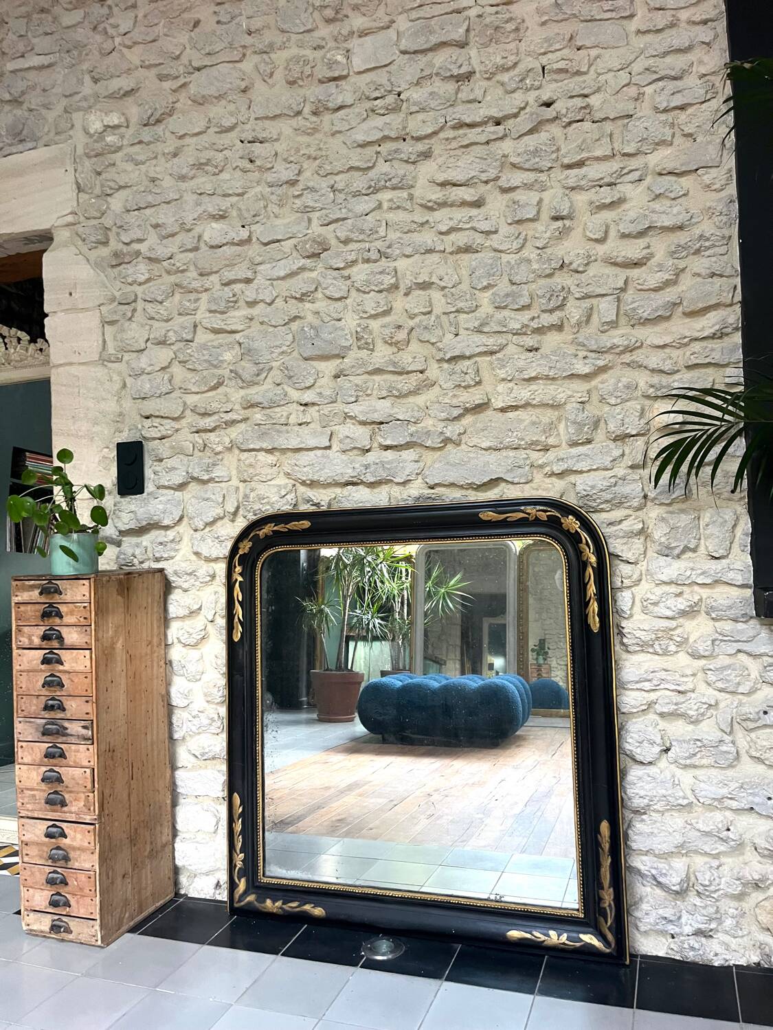 Antique mirror 107/102cm Louis-Philippe beaded from the Napoleonic III era.