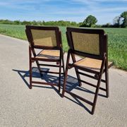 Lot de 2 chaises pliantes en bois et cannage