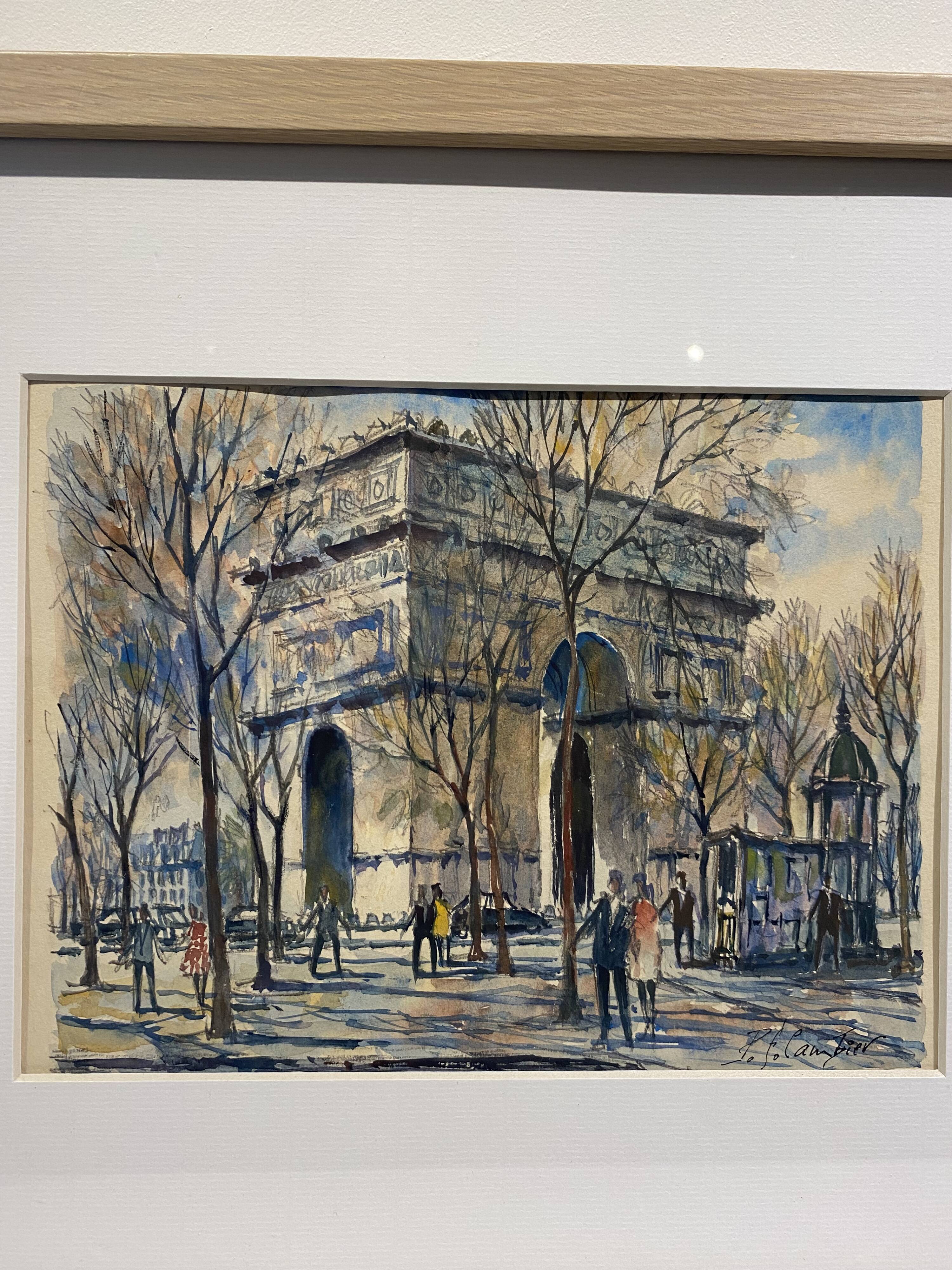 Old painting, watercolor of the signed triumphal arch, XX century