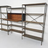 Large industrial metal and wooden wall unit, Attrb Gispen, The Netherlands 1950's