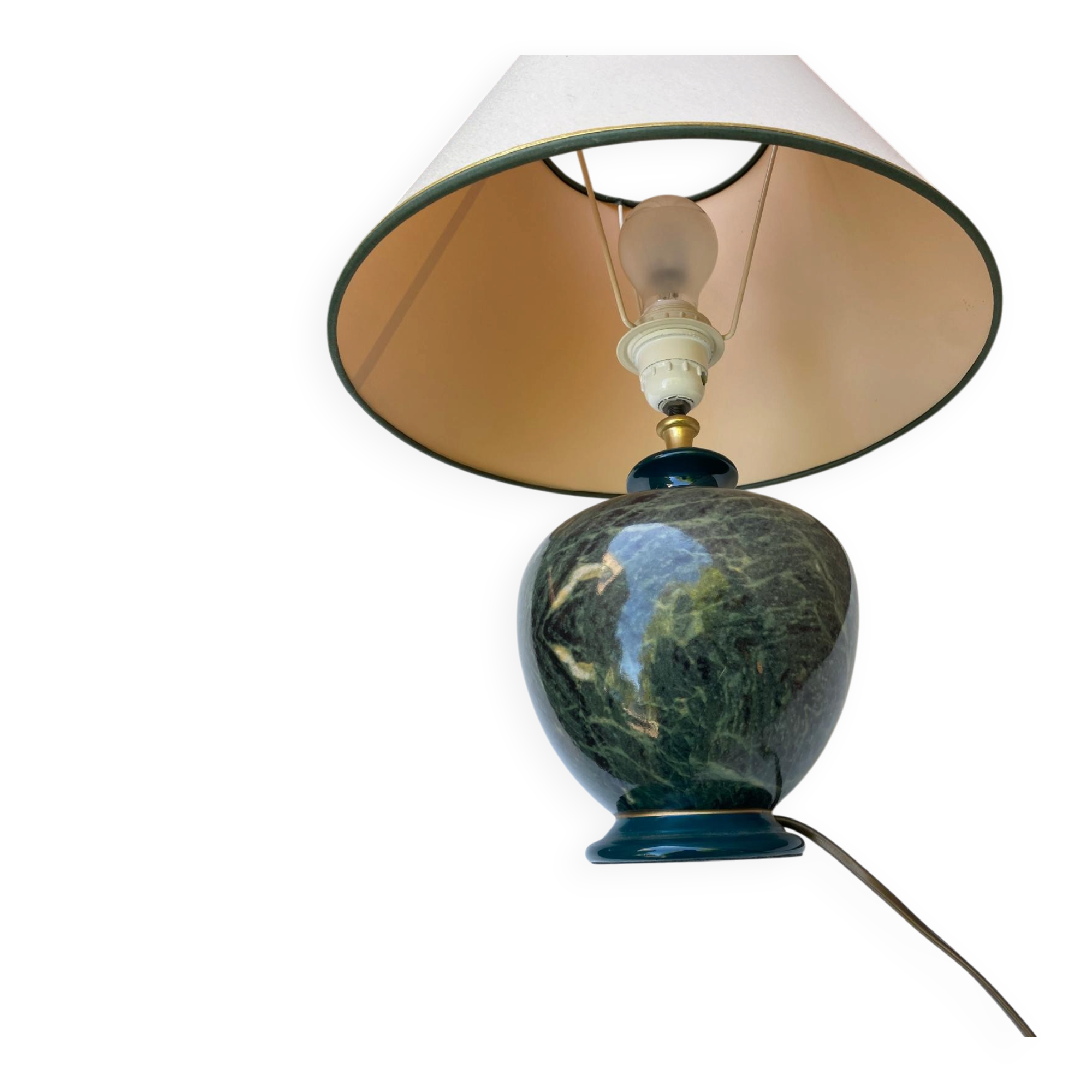 Vintage lamp signed Olivier Corro in green ceramic.