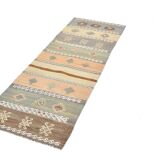 Light Green Striped Vintage Kilim Runner Rug, 63x180Cm