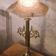 lampe art nouveau bronze et laiton  et abat-jour signé  dégue rose opaque