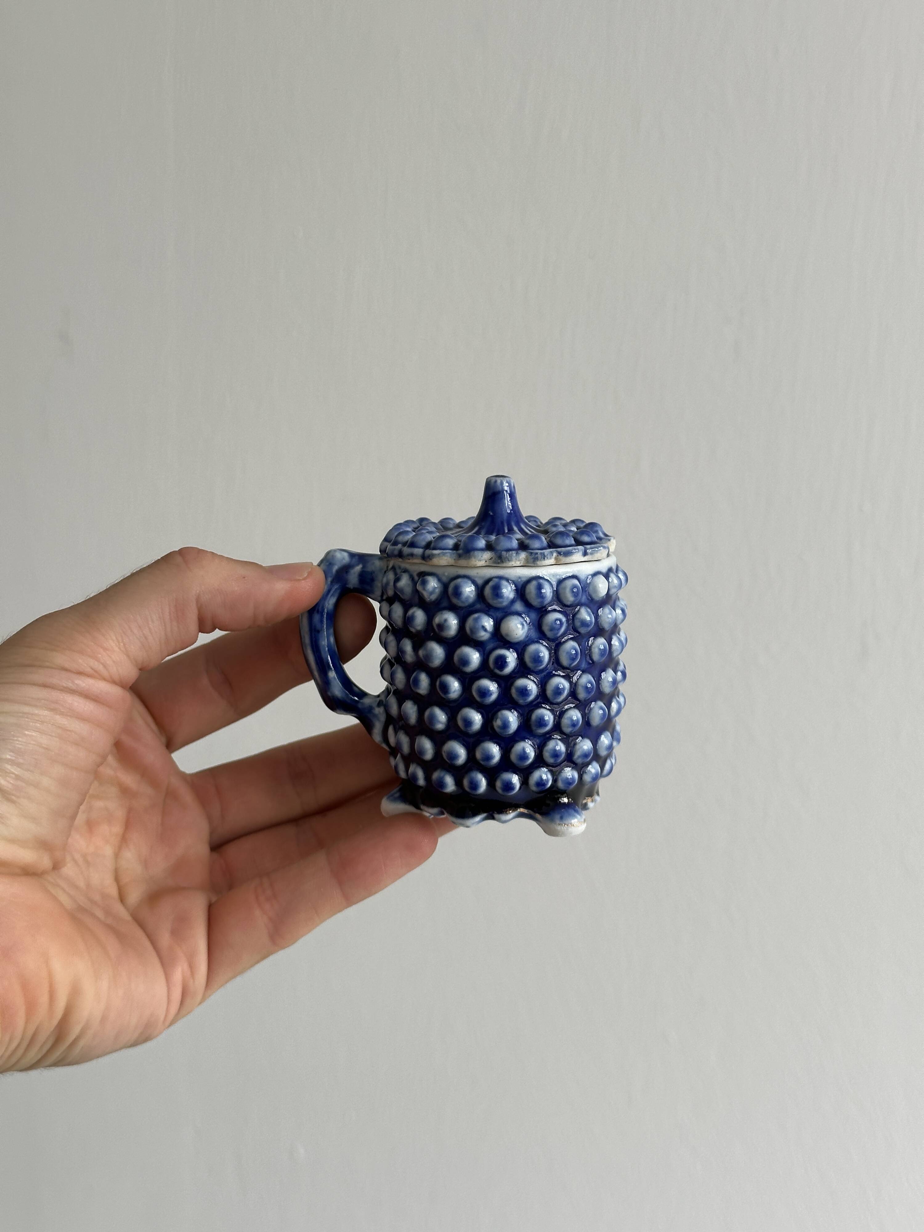 Electric blue ceramic sugar bowl