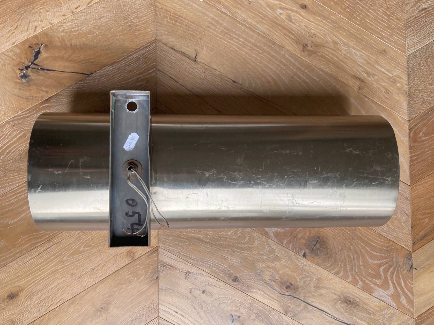 Brushed metal and ribbed opal plastic wall lights