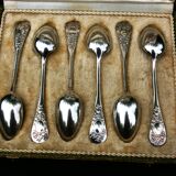 6 small spoons silver metal pink medallion