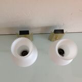 Pair of red copper and white opaline sconces 60s-70s