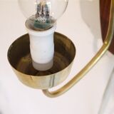 Pair of Danish wall lamps in teak and opaline 1960