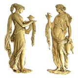 Pair of gilded bronze bas-reliefs of women