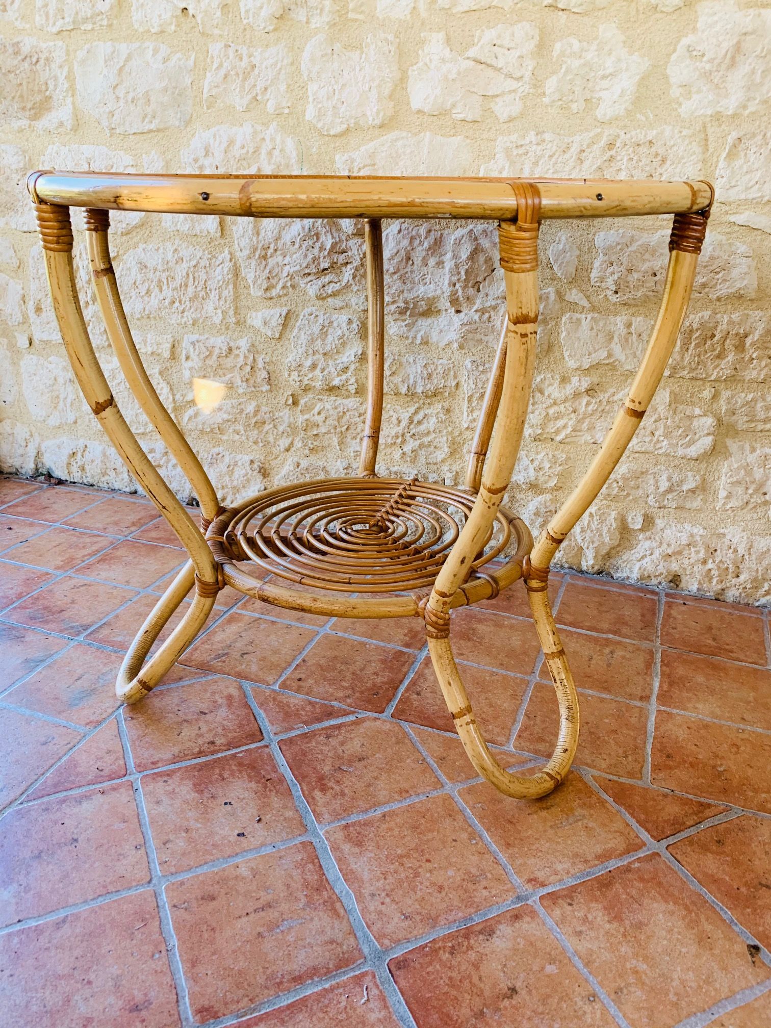 Rattan coffee table with range magazines, vintage circa 60's
