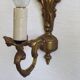 Pair French Gilt Bronze Single Wall Sconces Leaf & Feather Plume Detail