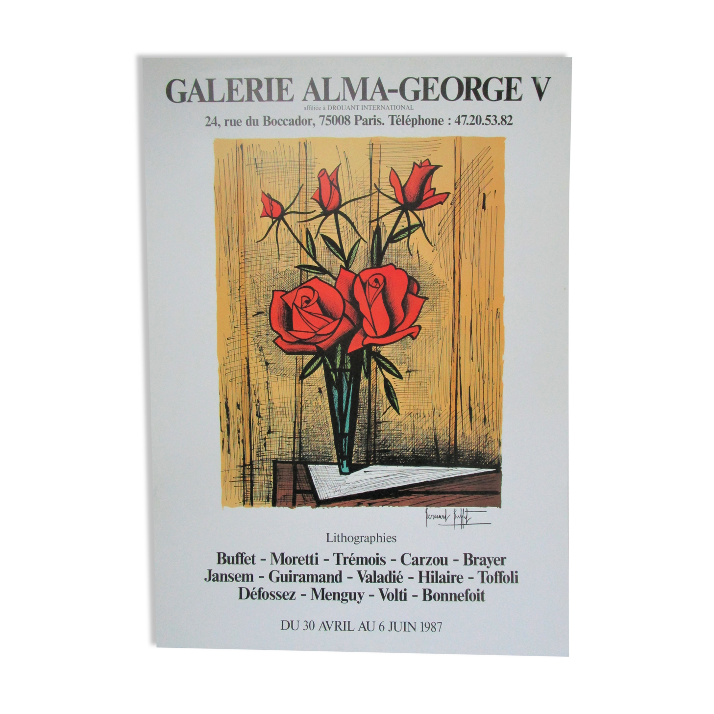 Affiche originale exposition Bernard Buffet Paris 1987 galerie Alma George V
