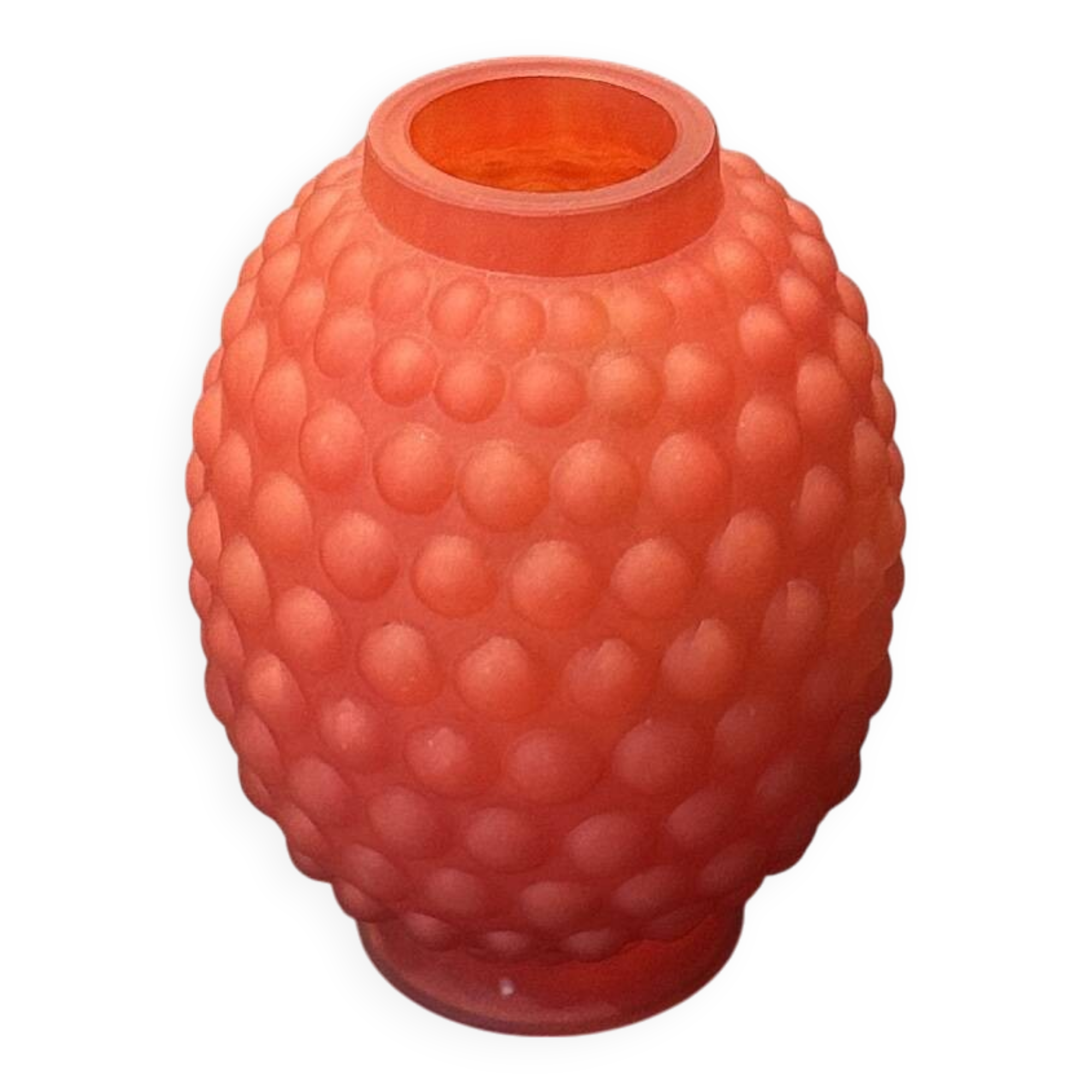 Small Art Deco ball vase in red-orange tinted glass