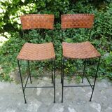 Paire de tabourets de bar en cuir vintage