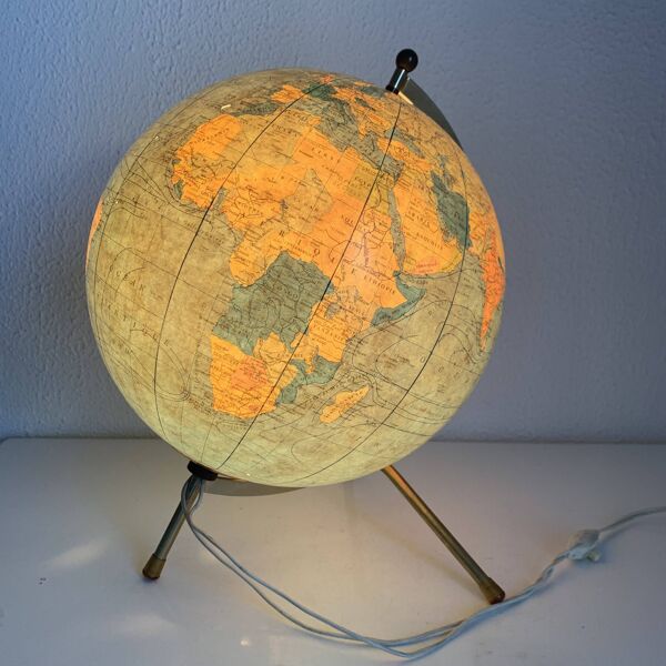 Globe vintage 1969 terrestre tripode verre Taride mappemonde - 33 cm