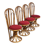 Rattan and fabric chairs, 60s-70s, set of 4