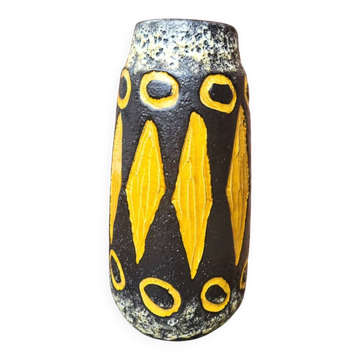 Vase en fat lava rétro Scheurig W-Allemagne des années 1970 marron jaune