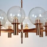 Lustre en cuivre et verre soufflé à la main par Ott International