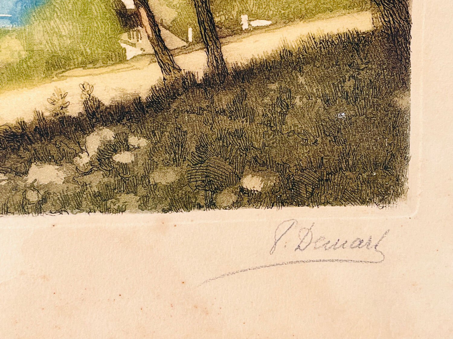 Old colour-enhanced etching – Mediterranean view from