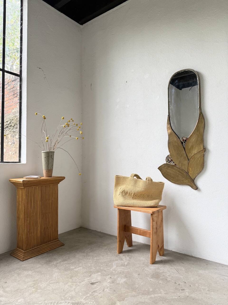 Brass flower oval mirror 1960