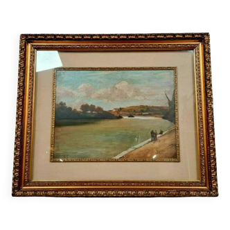 French School around 1900: oil on panel signed / view of the Doria River (Chambéry)