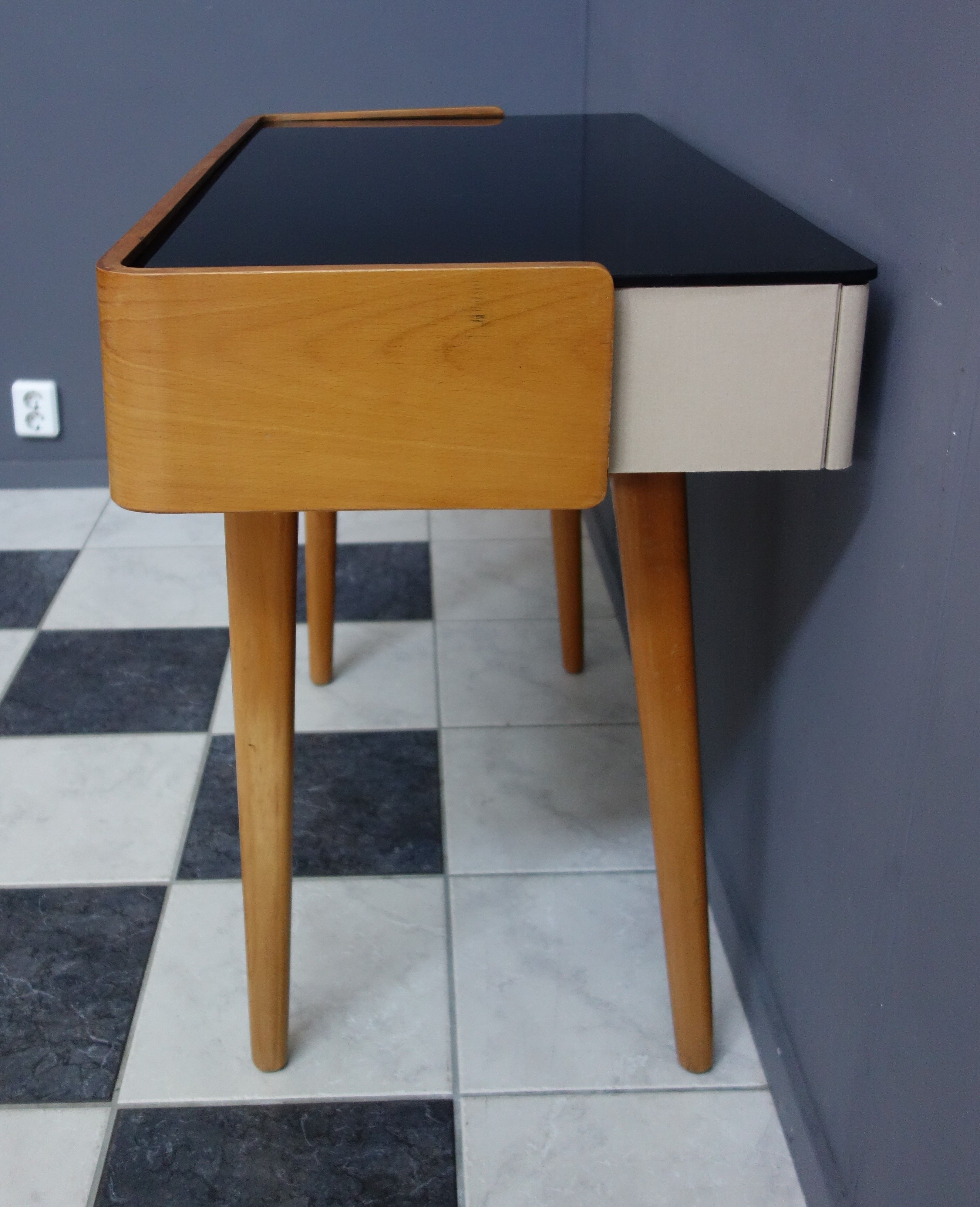 Writing desk table with Black Opaxit glass top 1960s