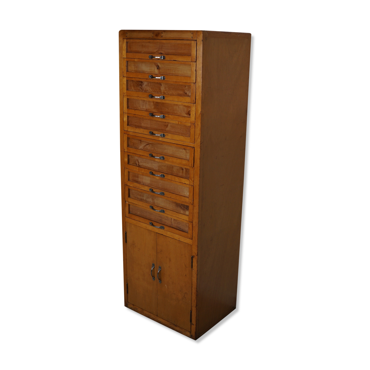 Vintage italian beech haberdashery shop cabinet, 1950s