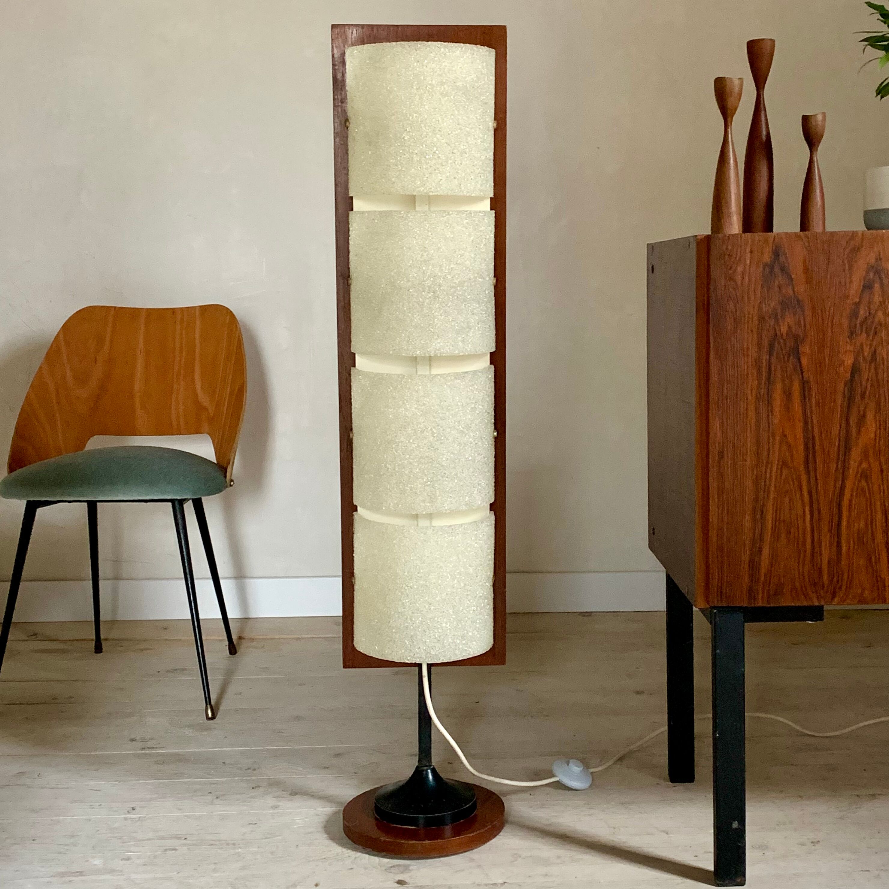 Totem floor lamp in teak and vintage perspex