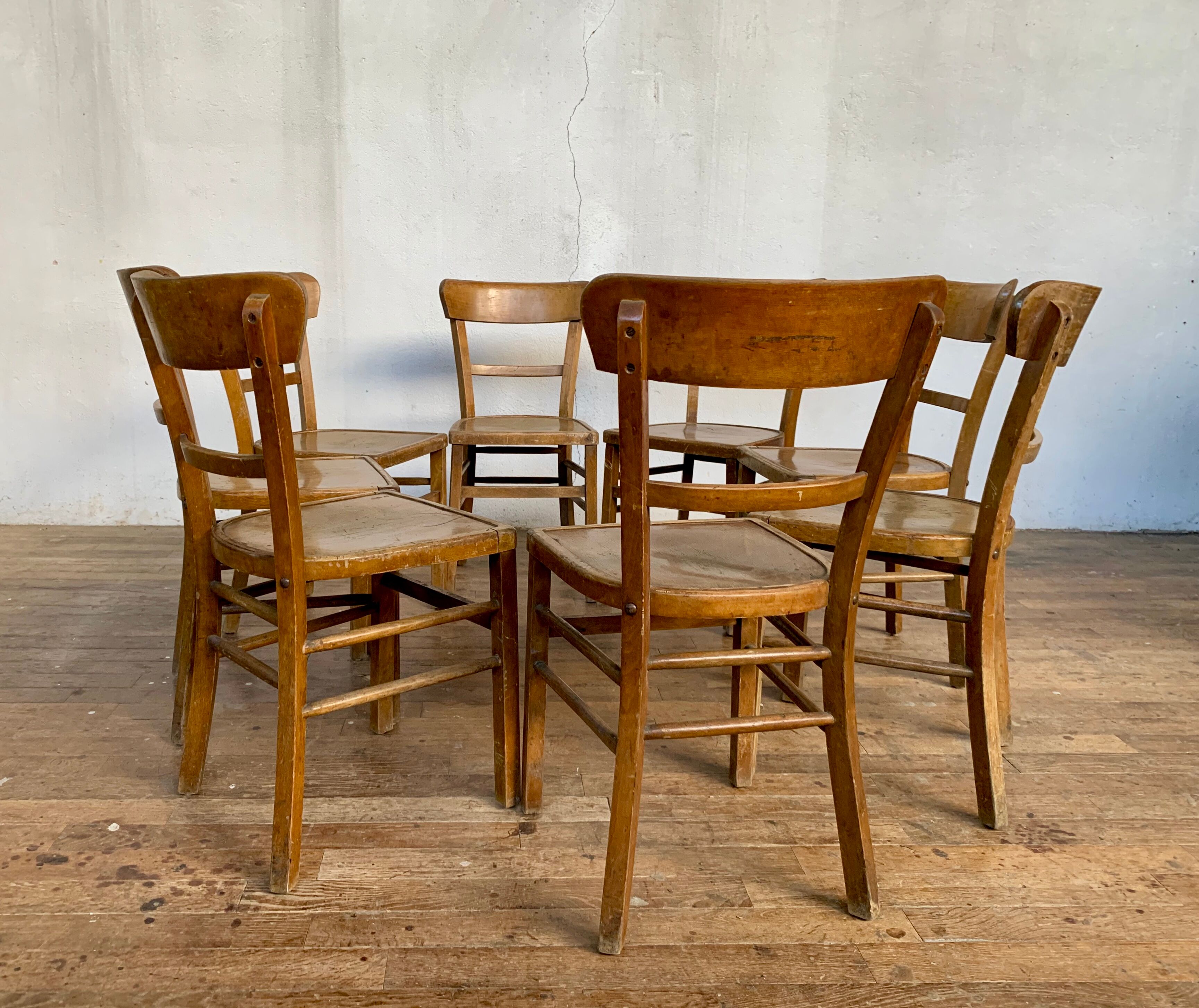 Series Lot of 8 chairs bistro Luterma in light wood Year 1950