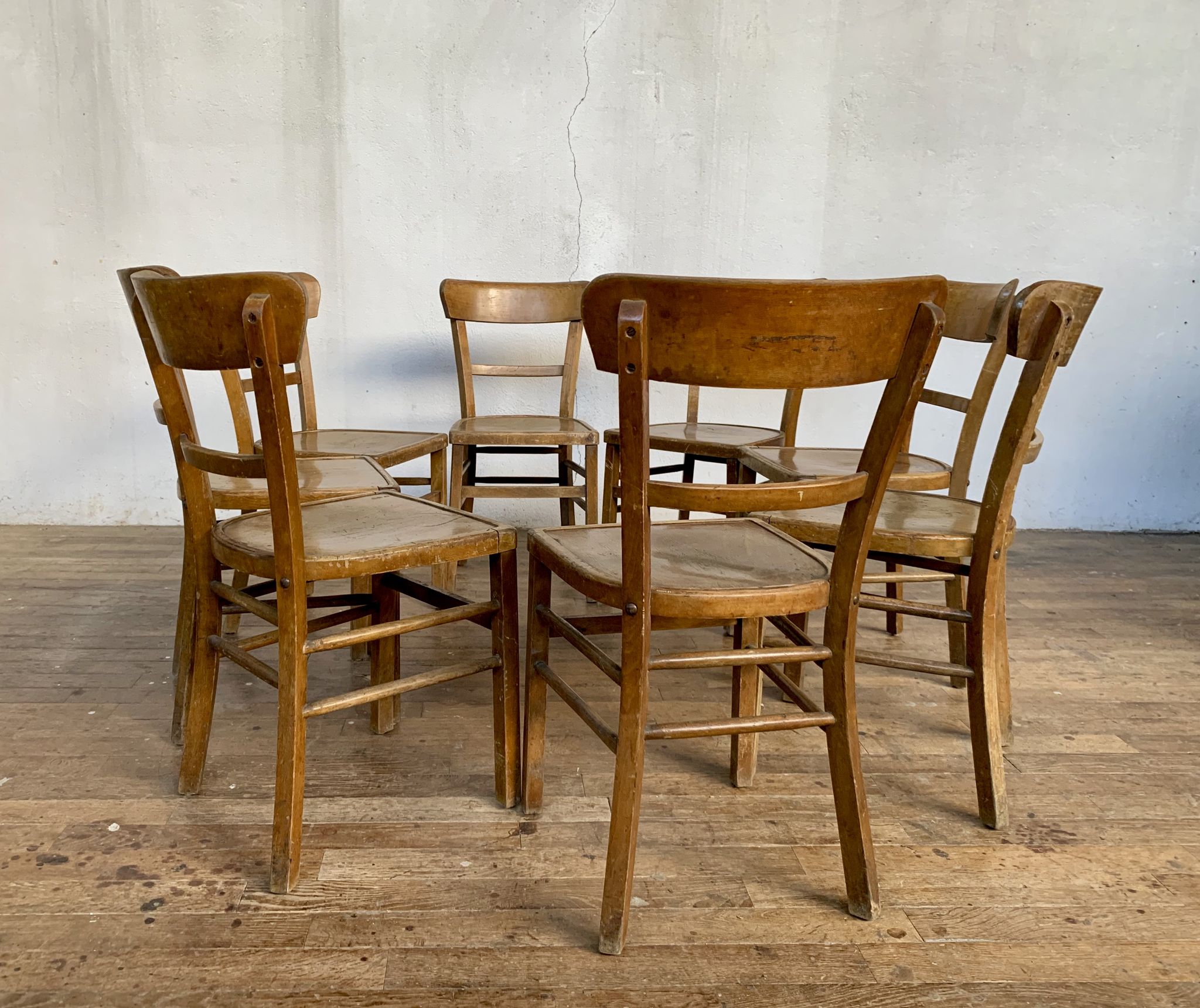 Series Lot of 8 chairs bistro Luterma in light wood Year 1950