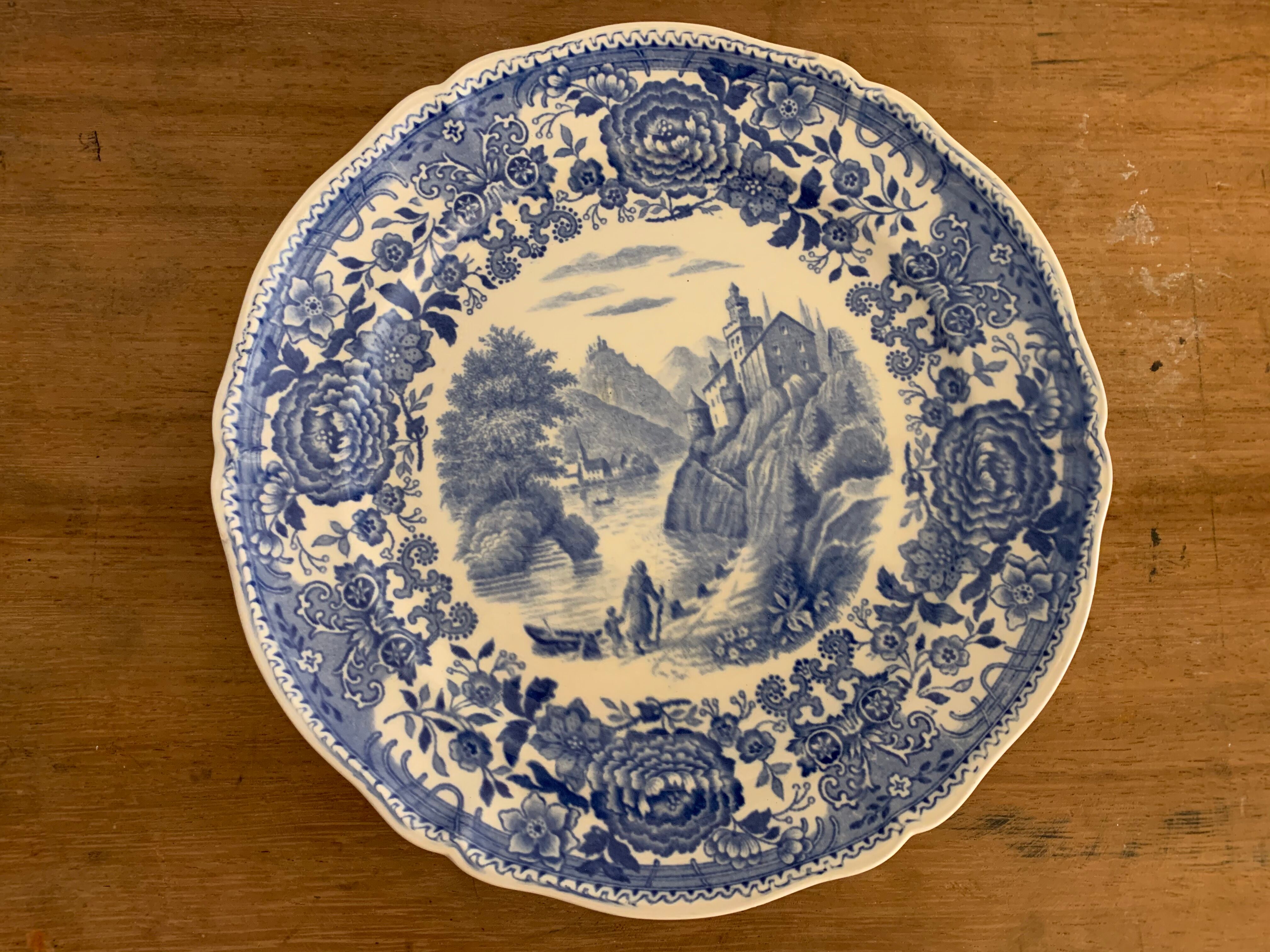 10 old blue earthenware dessert plates Burgenland Villeroy and Boch 1950