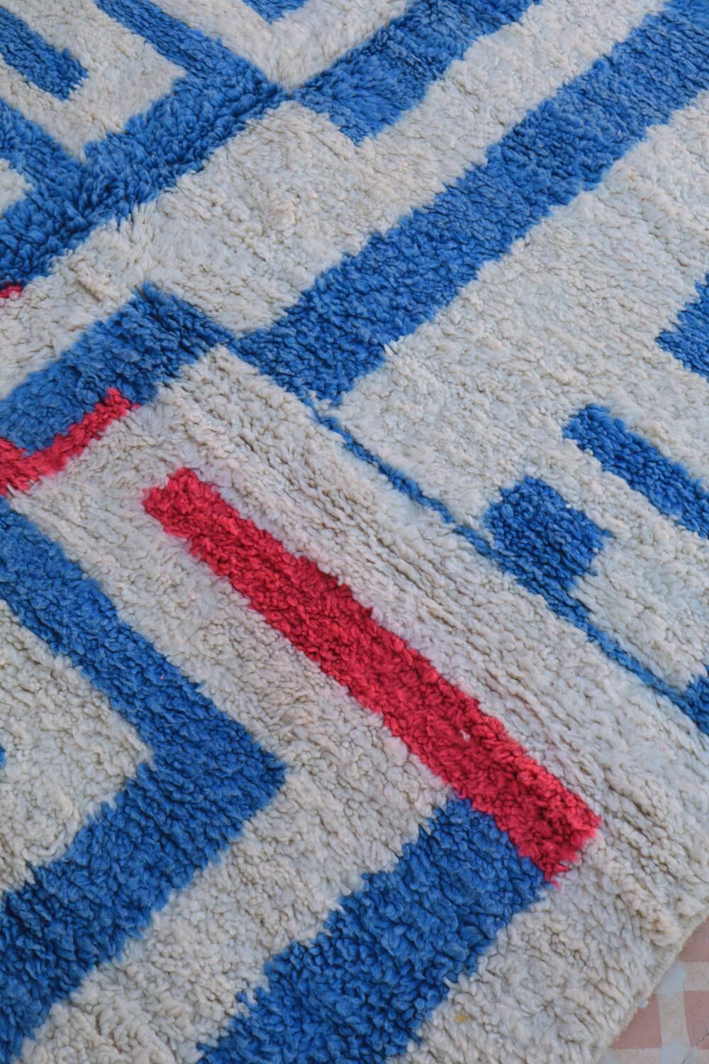 Moroccan Berber blessed ouarain rug modern blue and white