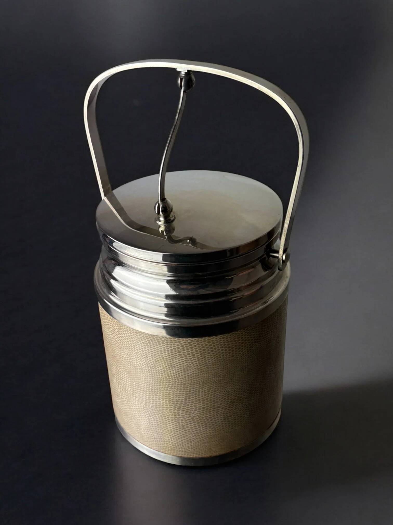 Regency leather ice bucket with tongs, Italy, 1970s
