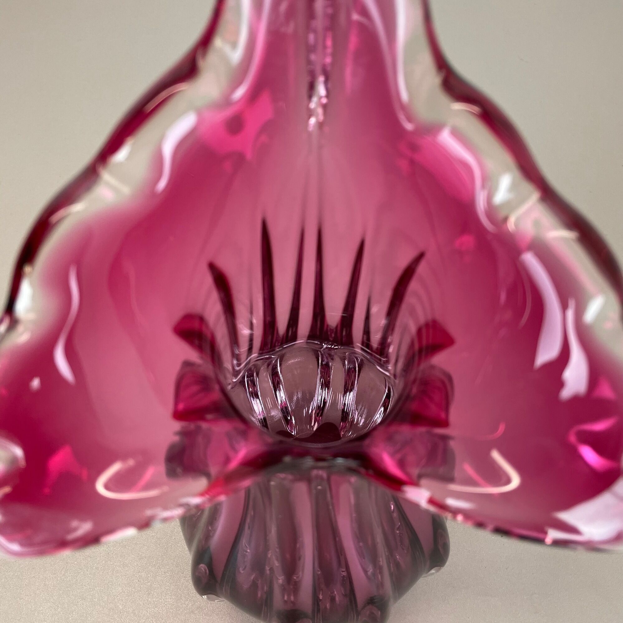 Multi-color pink floral Murano glass Sommerso vase italy, 1970s