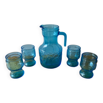 Vintage lemonade service in blue glass - Vemam - made in Italy