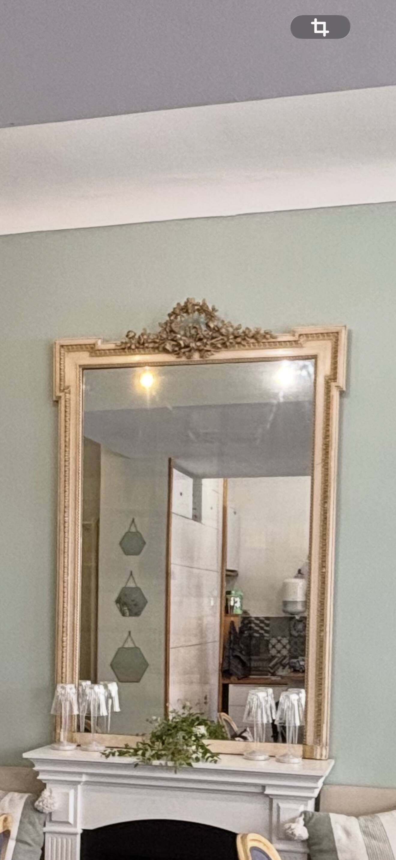 large antique mirror with richly carved pediment in Louis XV / Napoleon style
